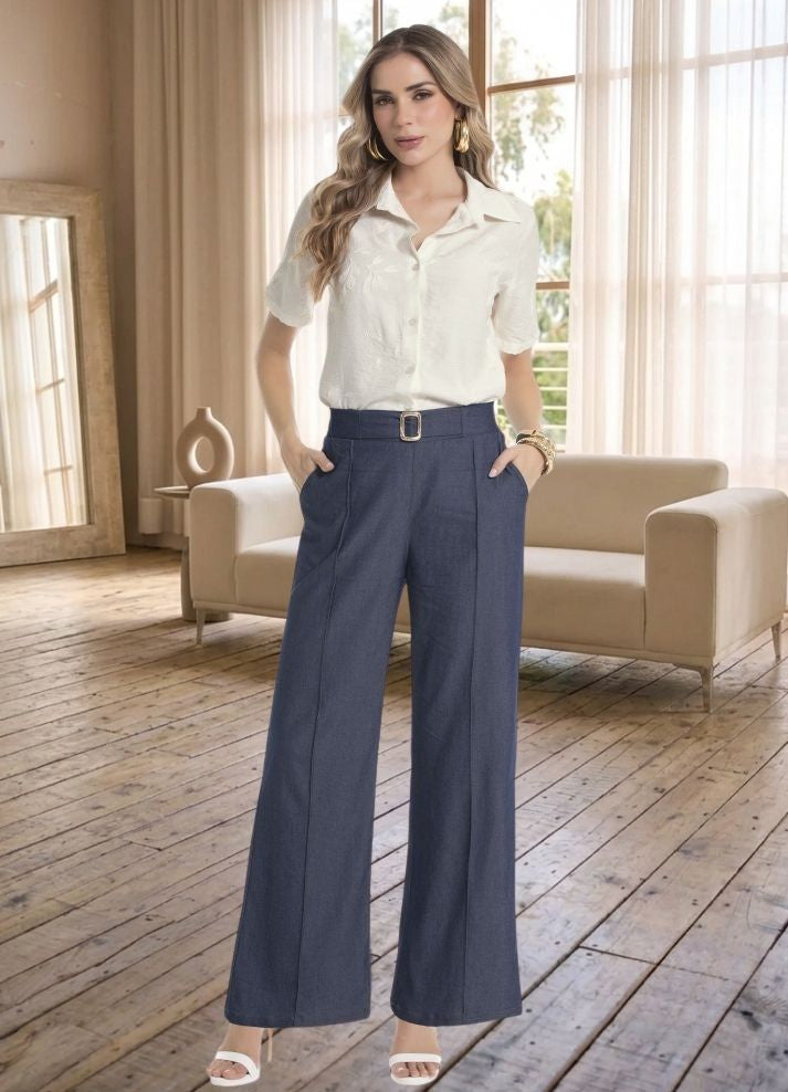 Pantalón palazzo con vena planchado