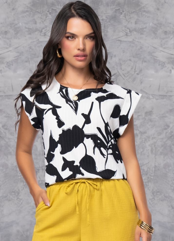 Printed short sleeve blouse