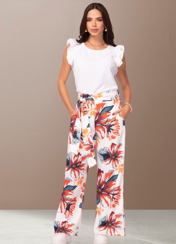 Printed wide leg trousers