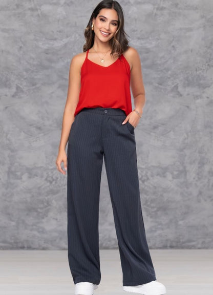 Wide leg striped trousers