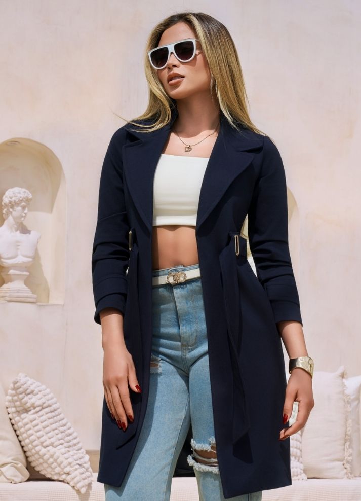 Long belted overcoat
