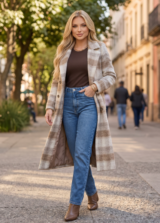 Long plaid wool coat