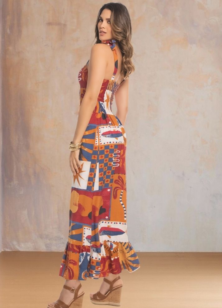 Vestido largo de tirantes estampado