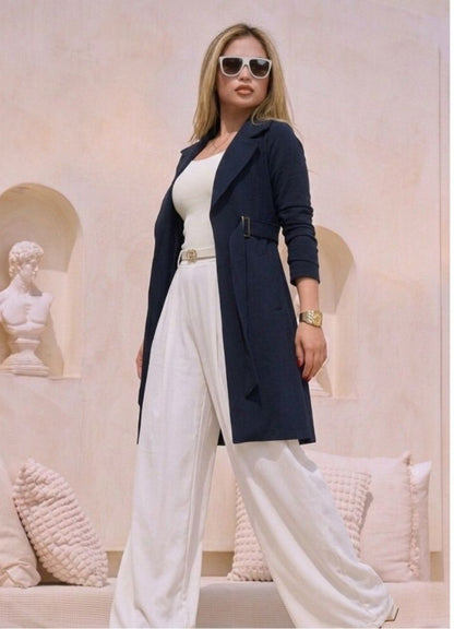 Long belted overcoat