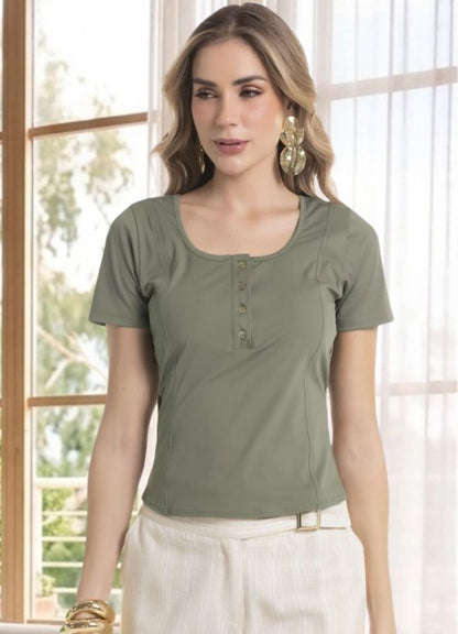 Blusa manga corta escote redondor
