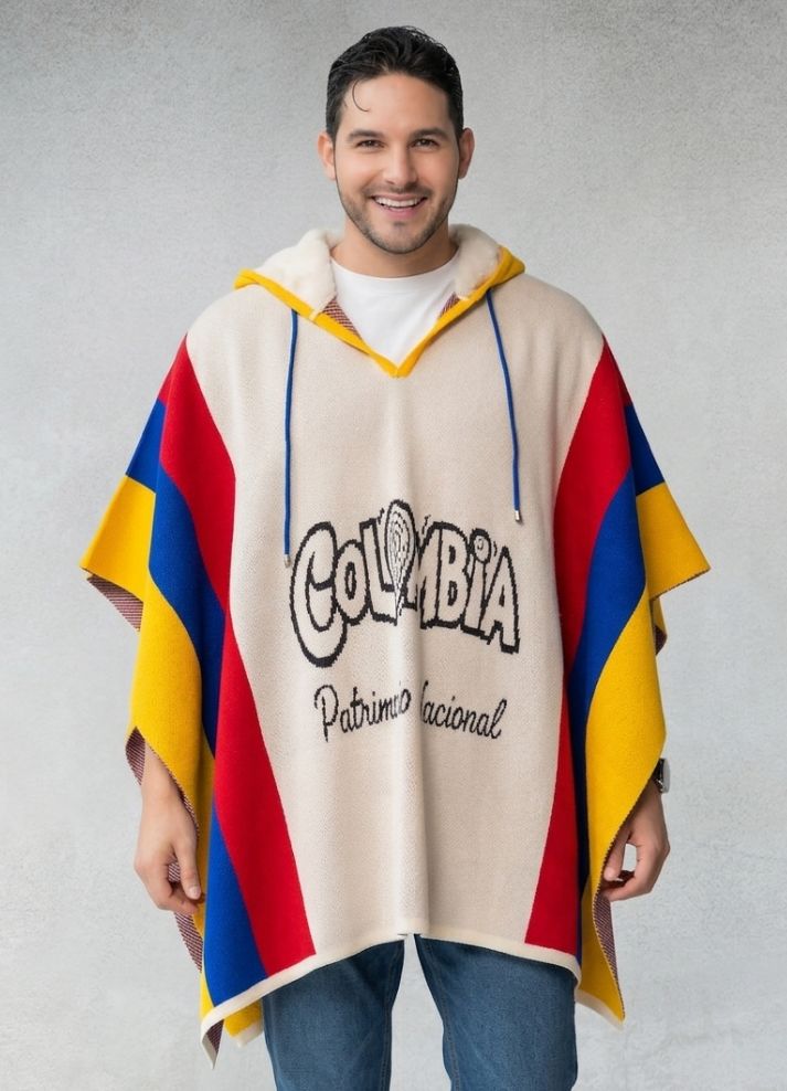 Ruana Colombia con capota para hombre
