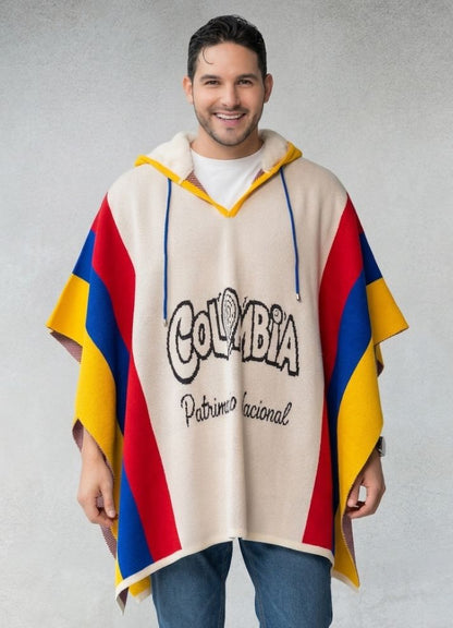 Ruana Colombia con capota para hombre