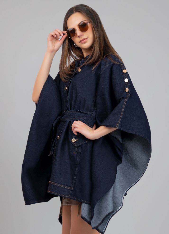 Ruana tipo capa de denim - Main Image