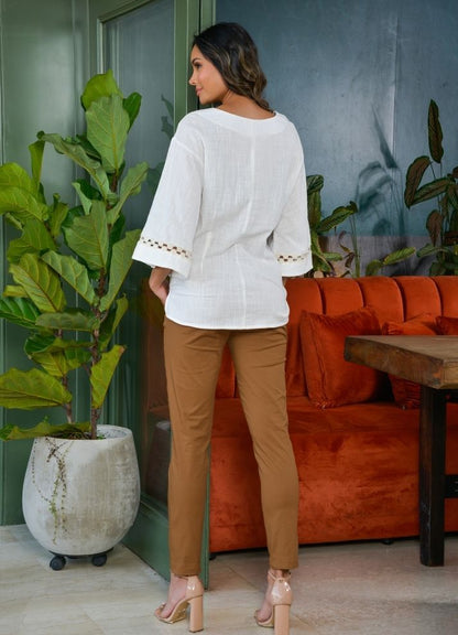 V-neck blouse in guipure