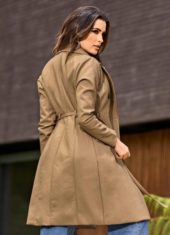 Long leathertex trench coat