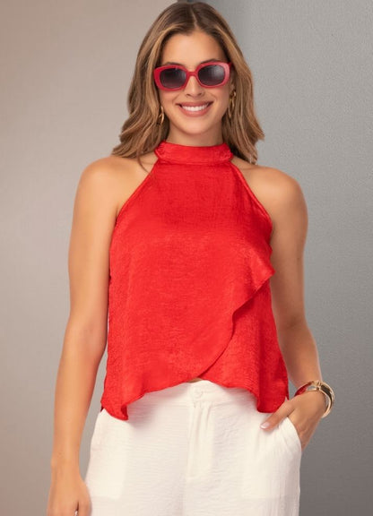 Halter blouse with ruffles