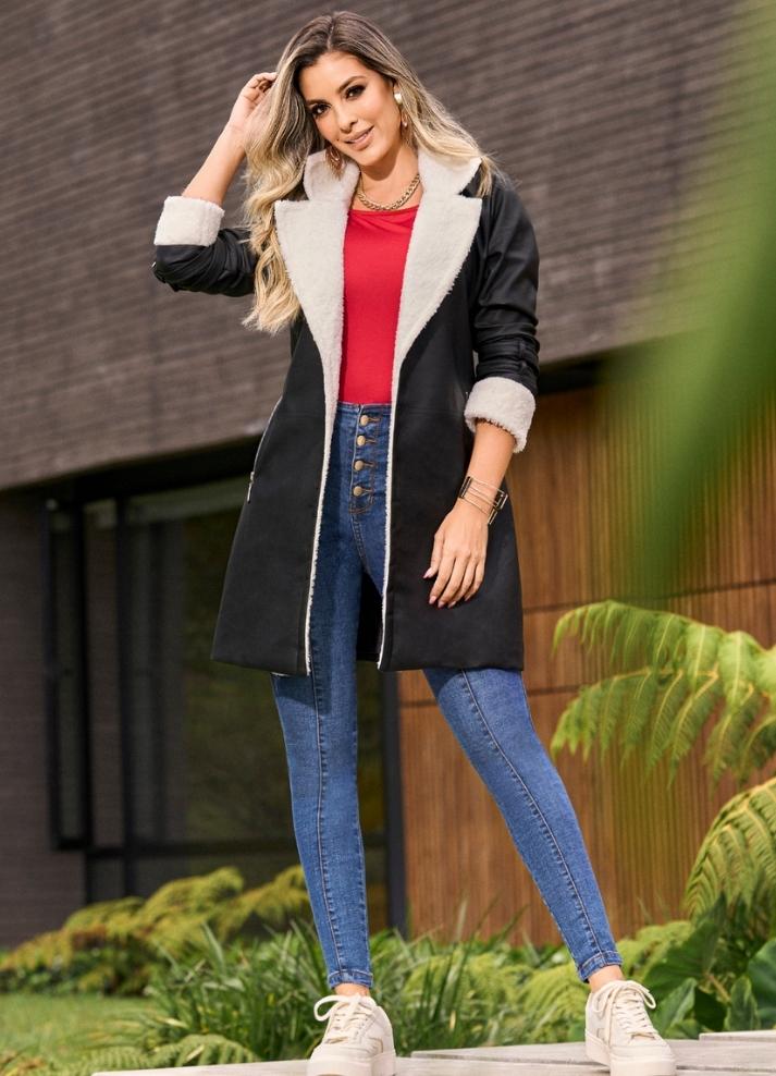 Leathertex coat with sheepskin