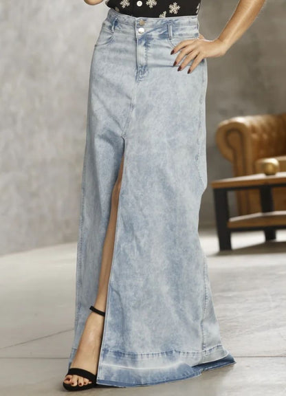 Long denim skirt