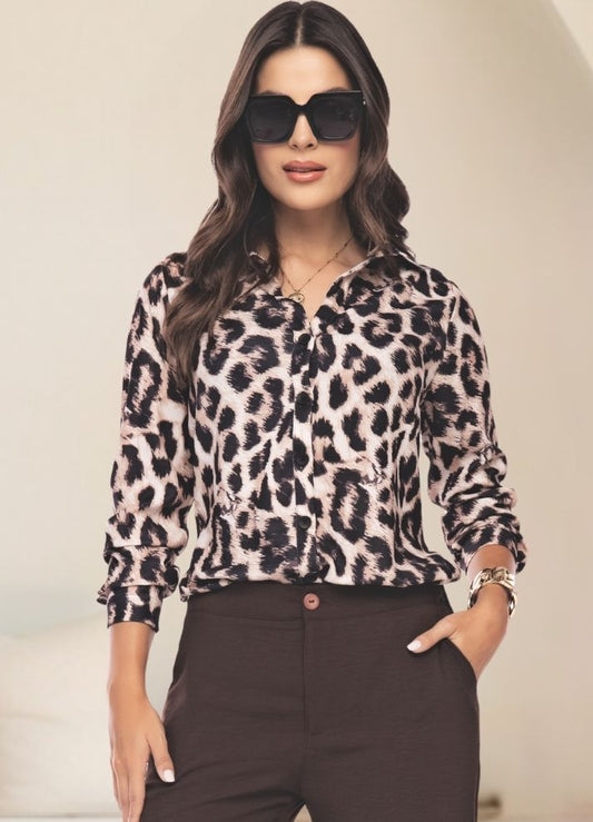 Long-sleeved animal print shirt