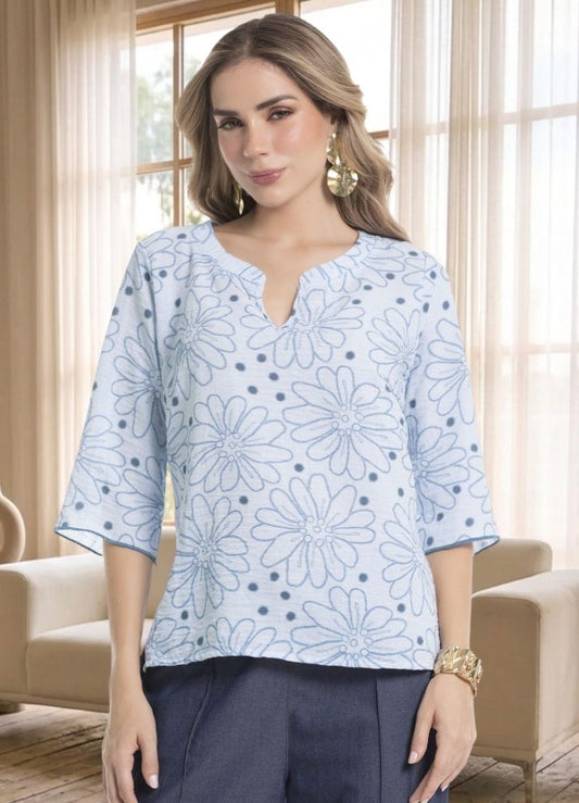 Blusa manga 3/4 lino