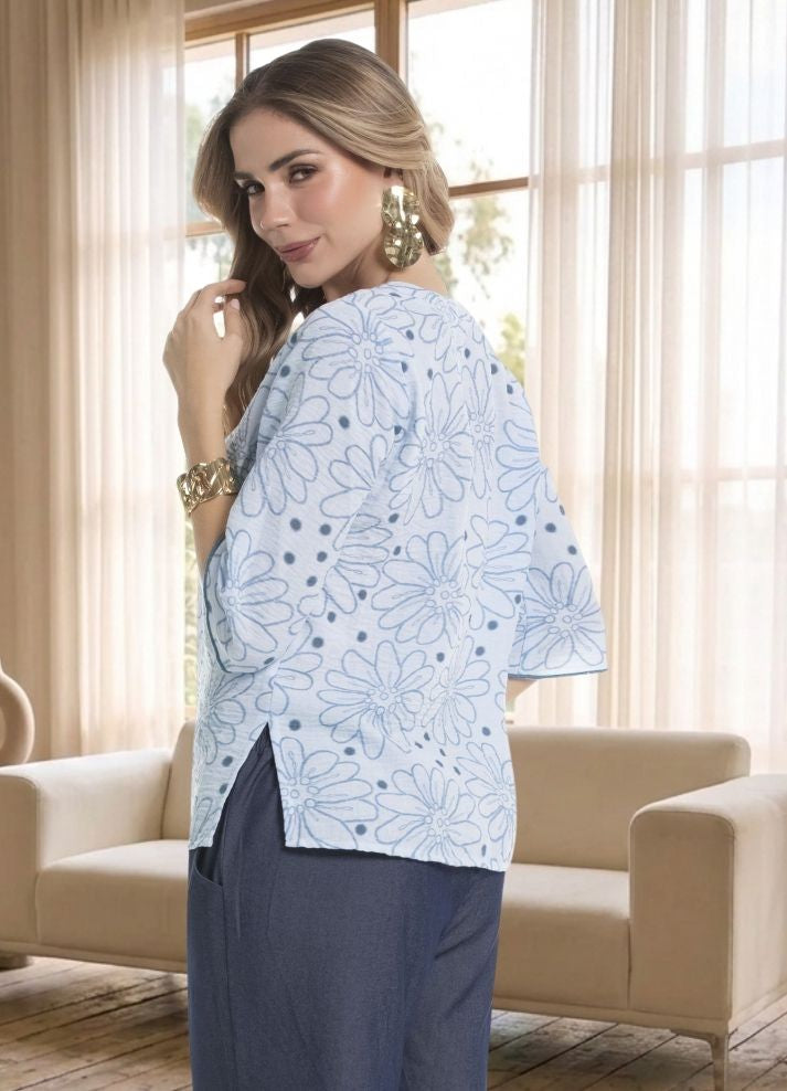Blusa manga 3/4 lino