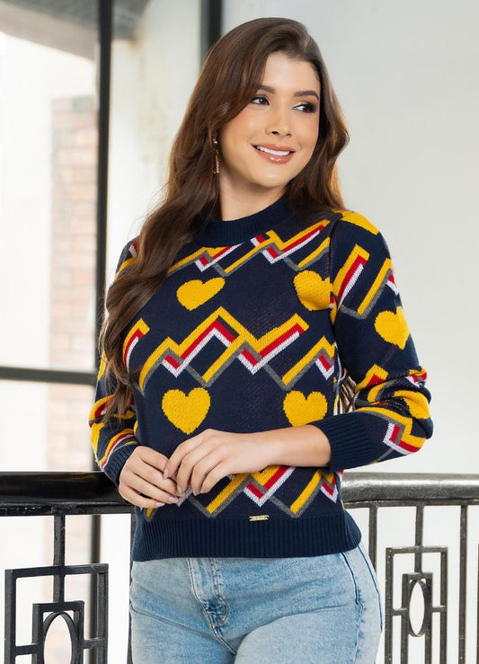 Suéter cuello redondo tejido en hilo