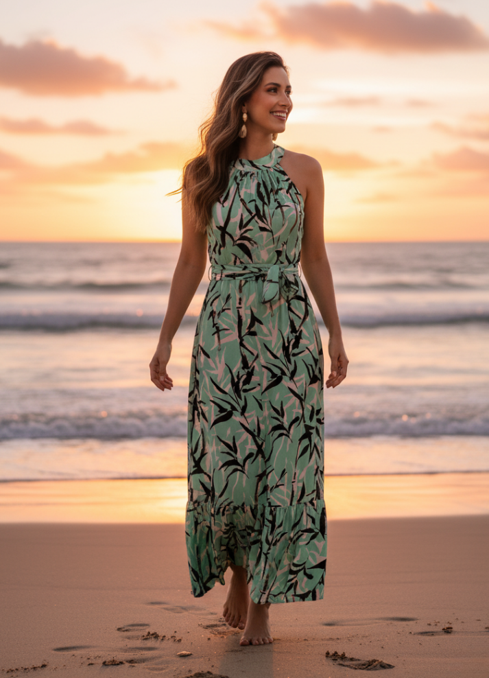 Vestido largo cuello halter