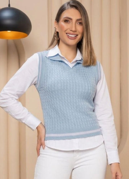 Chaleco cuello tipo polo tejido en hilo