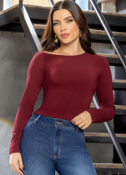 Blusa manga larga asimetrica