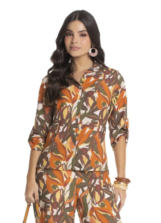 Blusa manga 3/4 cuello camisero