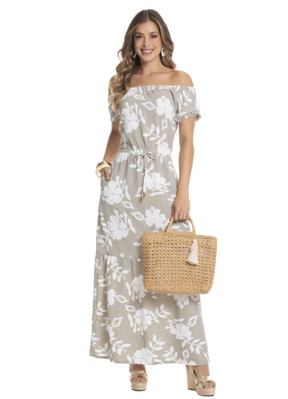 Vestido largo manga corta hombros descubiertos