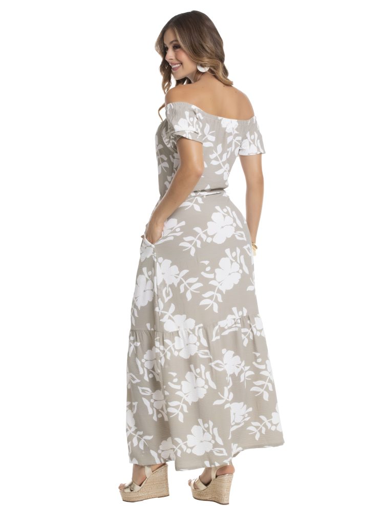 Vestido largo manga corta hombros descubiertos