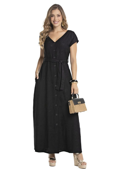 Vestido largo manga corta escote en V