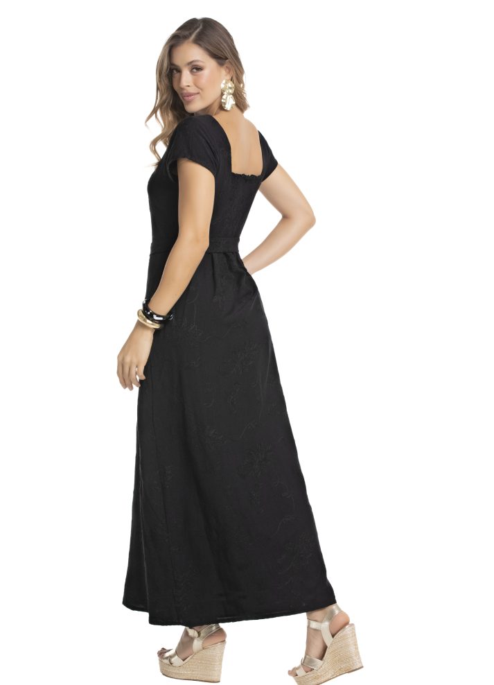 Vestido largo manga corta escote en V