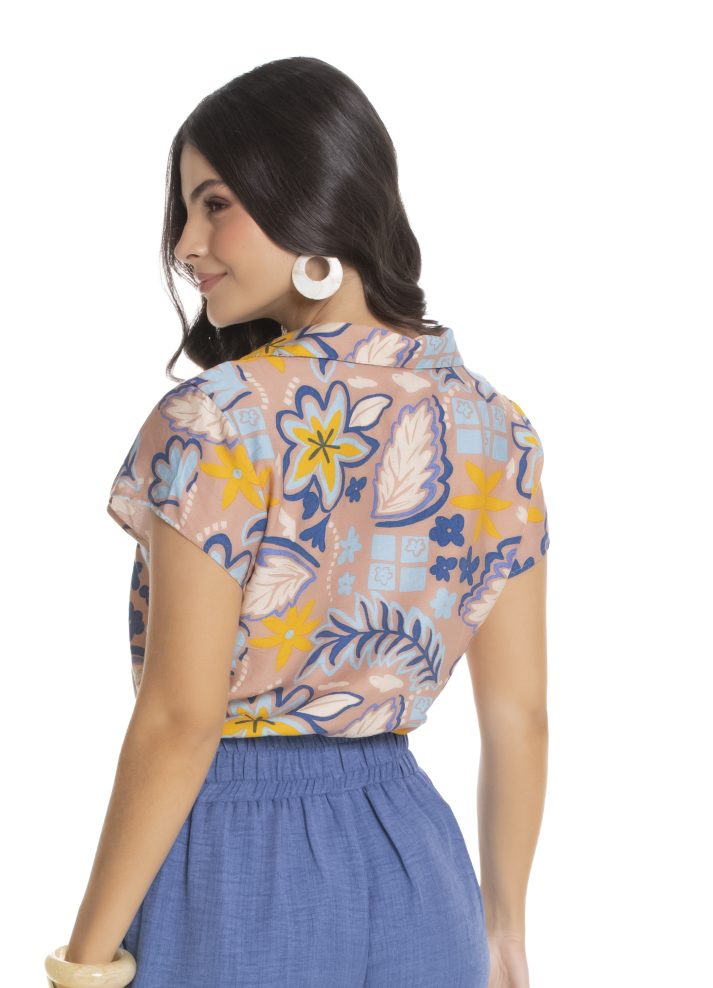 Blusa manga corta cuello camisero