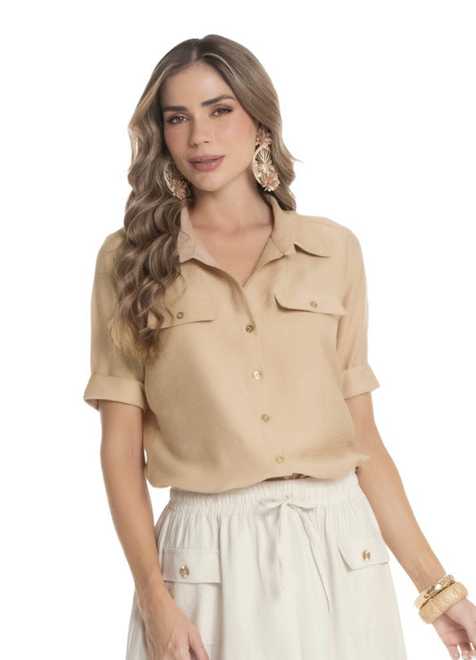 Camisa manga corta cuello camisero