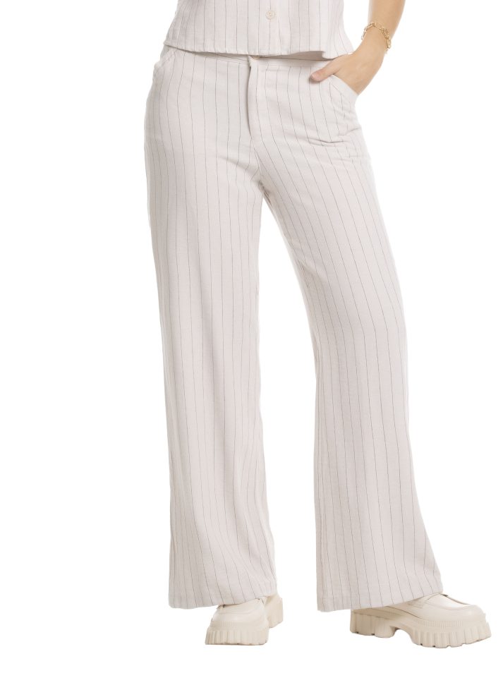 Pantalón bota ancha pretina alta lino
