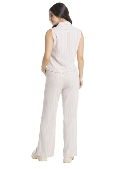 Pantalón bota ancha pretina alta lino