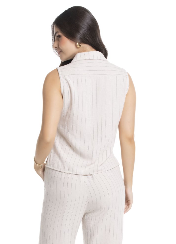 Chaleco sin mangas cuello camisero lino