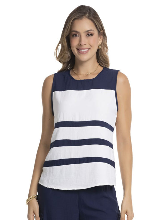 Blusa sin mangas cuello redondo Azul Oscuro