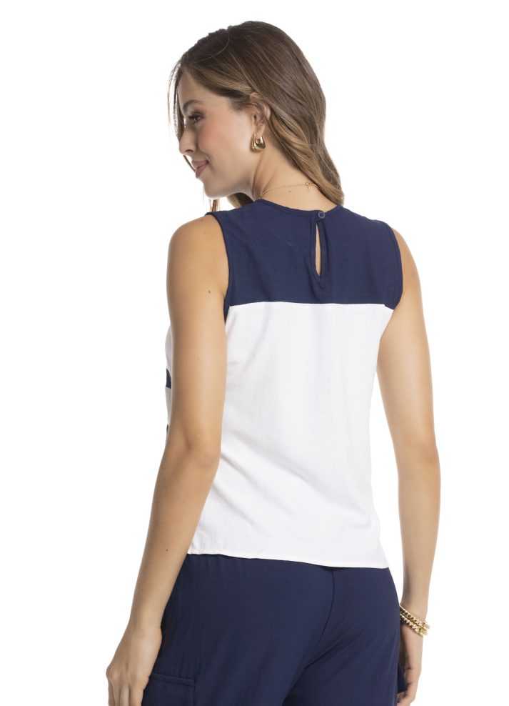 Blusa sin mangas cuello redondo Azul Oscuro