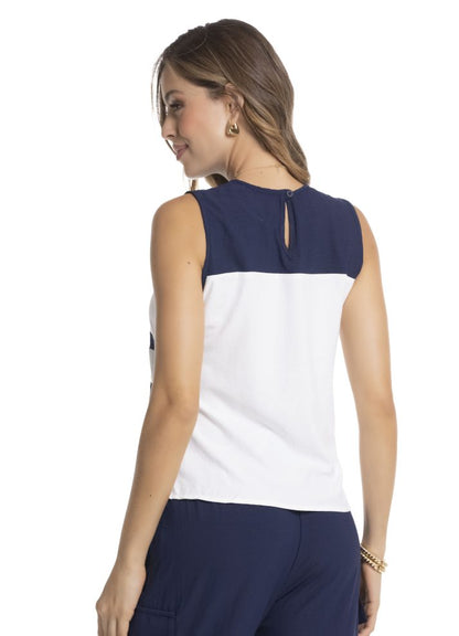 Blusa sin mangas cuello redondo Azul Oscuro