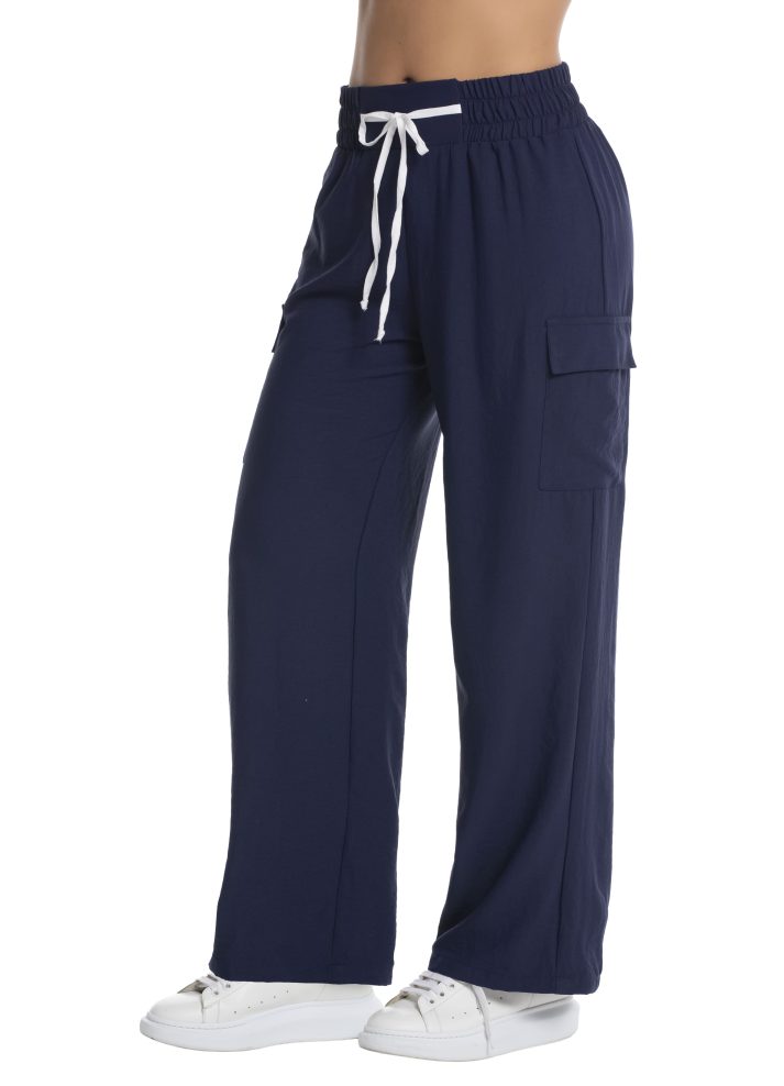 Pantalón bota ancha resortado en espalda Azul Oscuro