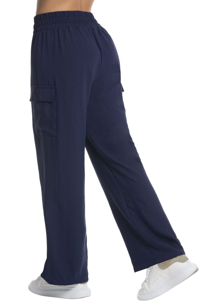 Pantalón bota ancha resortado en espalda Azul Oscuro