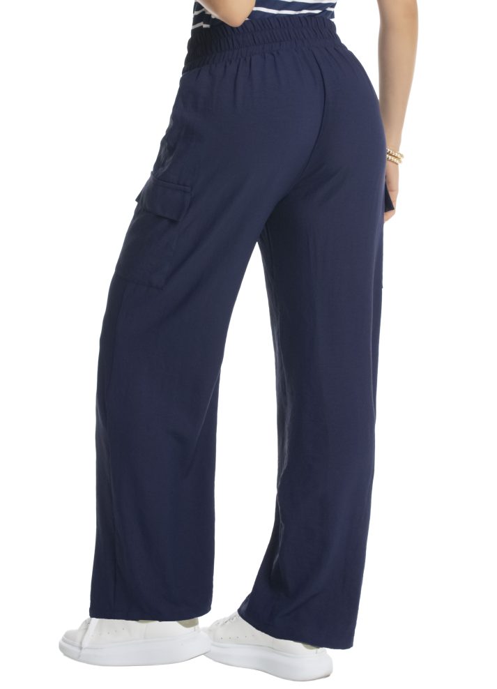 Pantalón bota ancha resortado en espalda Azul Oscuro