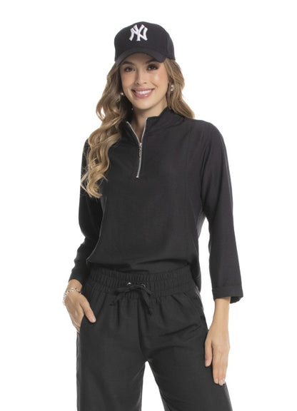 Blusa manga 3/4 cuello con medio cierre