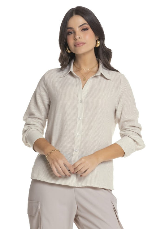 Camisa manga larga rayas beige