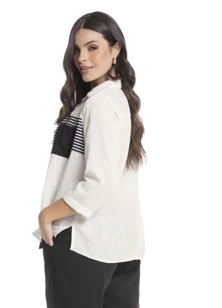 Camisa manga 3/4 cuello camisero