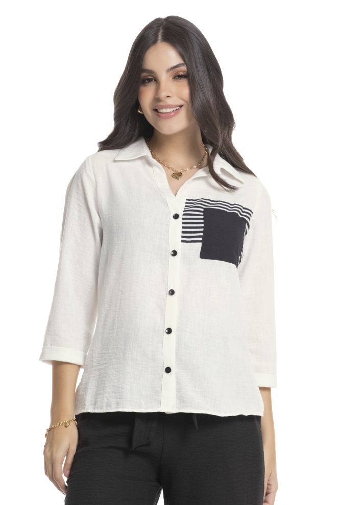 Camisa manga 3/4 cuello camisero