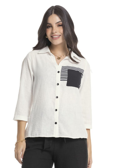 Camisa manga 3/4 cuello camisero