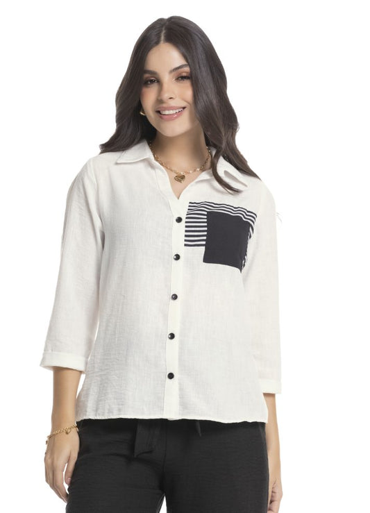 Camisa manga 3/4 cuello camisero