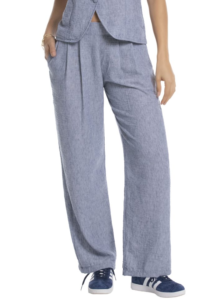 Pantalón bota ancha resortado en espalda Azul Índigo