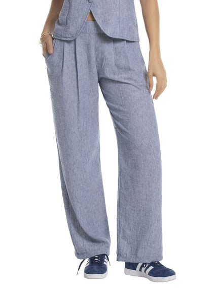 Pantalón bota ancha resortado en espalda Azul Índigo