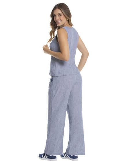 Pantalón bota ancha resortado en espalda Azul Índigo