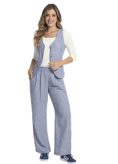 Pantalón bota ancha resortado en espalda Azul Índigo